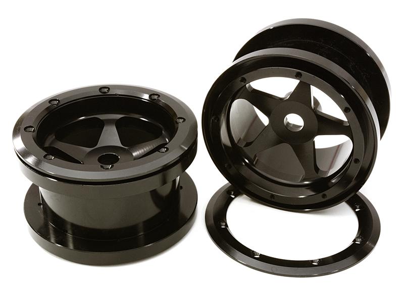 OBM23030BLACK CNC Machined 5 Spoke Beadlock 2.2 Wheels (2) for Axial Ridgecrest & Wraith 2.2 - Image 1
