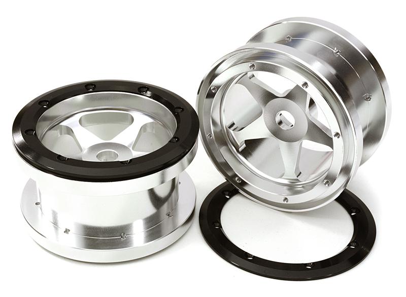 OBM23030SILVER CNC Machined 5 Spoke Beadlock 2.2 Wheels (2) for Axial Ridgecrest & Wraith 2.2 - Image 1