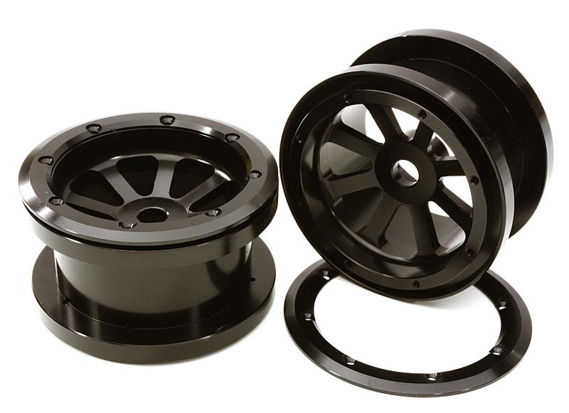 OBM23031BLACK CNC Machined 8 Spoke Beadlock 2.2 Wheels (2) for Axial Ridgecrest & Wraith 2.2 - Image 1