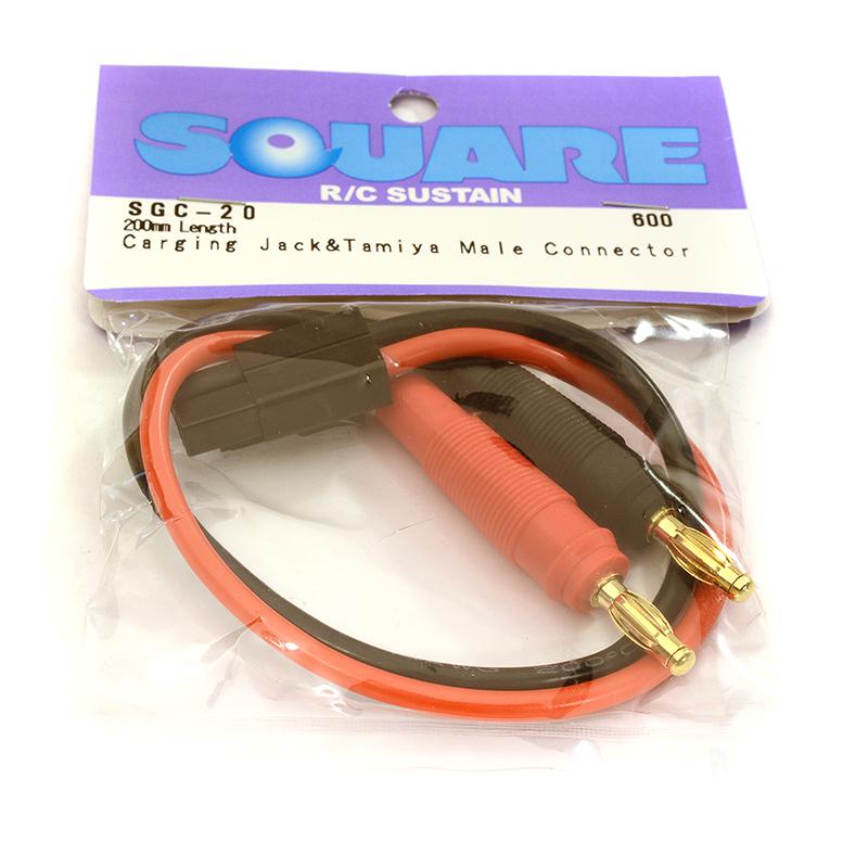 SQ-SGC-20 Square R/C Charging Jack and Tamiya Male Connector, Black (200mm) - Image 1