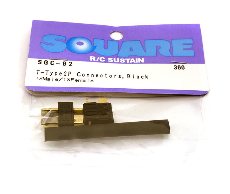 SQ-SGC-62 Square R/C T-Type 2P Connectors, Black (1x Male/1x Female) - Image 1