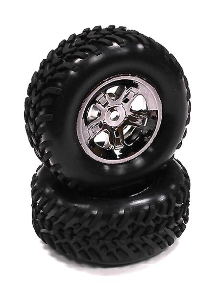 T3517BLACKCHROME Type V Wheel and Tire Set (2) for Traxxas 1/16 Slash VXL (O.D.=66mm) - Image 1